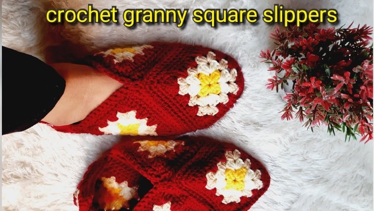 Crochet granny square shoes | very easy pattern for granny square socks  #booties #grannysquare
