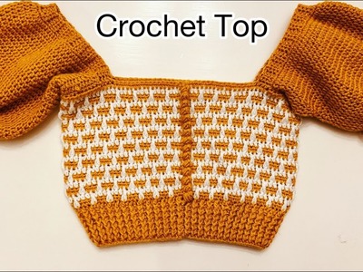 Crochet Mosaic Puff Sleeve Top