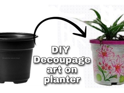 Decoupage on plastic pot | Vaibhav Art #youtuber