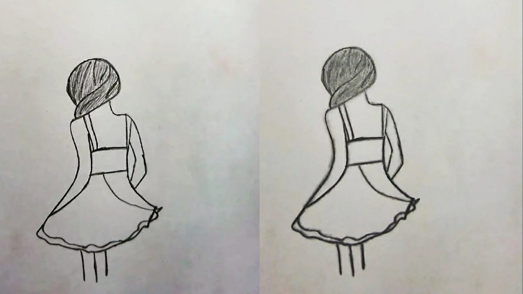 Easy back side Drawing of a girl || How to draw a girl with beautiful ...