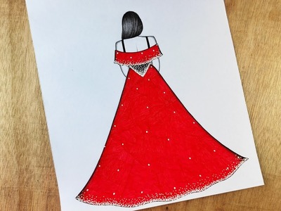 Easy Barbie Doll Drawing || Easy barbie with Red Dress || How to Draw a Barbie With Beautiful Dress.