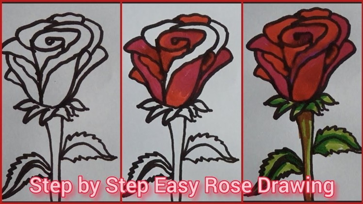 Easy Step by Step Rose Drawing ???? - Valentine's Day Special Card Idea ????| Cute Rose Drawing