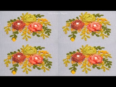 Hand Embroidery Flower Design With Thread and Ribbon, Cute Ribbon Flower Embroidery Tutorial-591