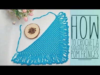 How to Crochet Granny Square Bandana with Pompom Fringes