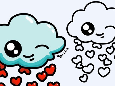 How to draw a cute cloud with a rain of hearts | Easy & Happy drawings for Valentine's day