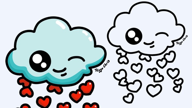How to draw a cute cloud with a rain of hearts | Easy & Happy drawings for Valentine's day