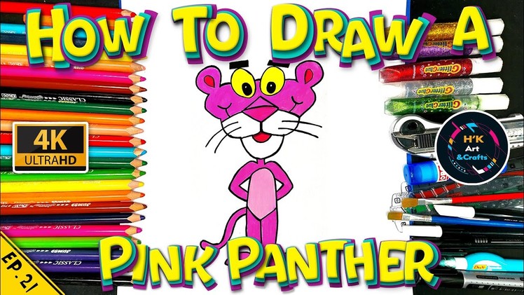 How To Draw a Cute Pink Panther with (Pencil Colors) Step-by-Step Easy Tutorial