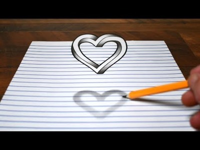 How to Draw a Floating Impossible Heart | Cool 3D Trick Art on Line Paper. Optical Illusion Drawing