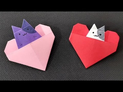 How To Make Valentines Origami Heart Pocket With Paper Craft Origami Cat