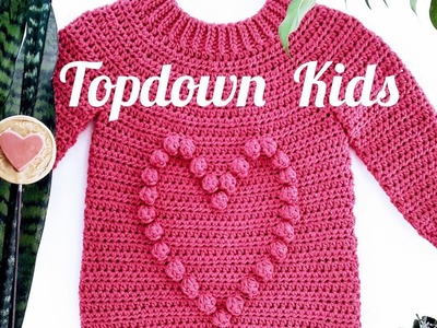 Jersey topdown crochet niños.canesú redondo infantil crochet.Corazón relieve.#topdown.#sweatercroche