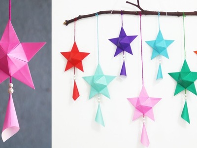 Simple and Attractive Paper Star Wall Hanging | DIY 3d paper star wall hanging decoration ideas