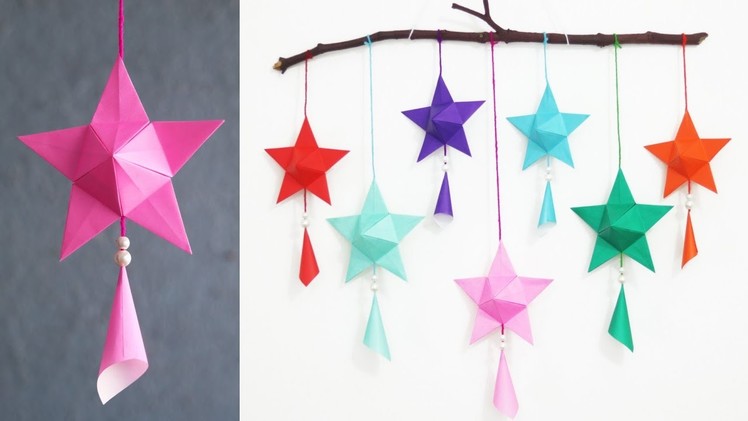 Simple and Attractive Paper Star Wall Hanging | DIY 3d paper star wall hanging decoration ideas