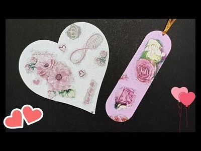 Valentine's Day gift idea Decoupage Heart???? & Decoupage Bookmark_#decoupagecraft