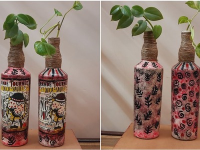 DECOUPAGE ART ON BOTTLE #decoupage #diy #bottleart #decoupagebottle