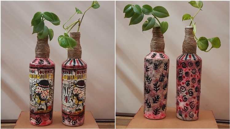 DECOUPAGE ART ON BOTTLE #decoupage #diy #bottleart #decoupagebottle