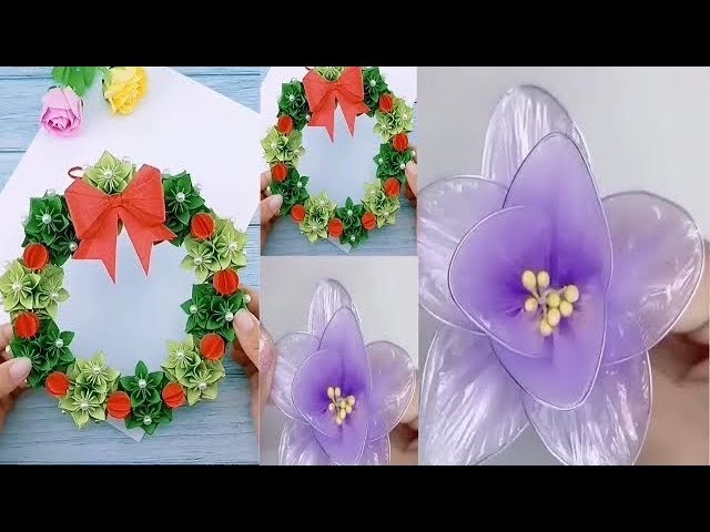 DIY- Wallmat with paper & flowers with polythene bag. Suborna Arts & Crafts