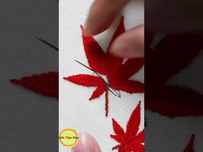 Hand Embroidery: Red leaf.Amazing Embroidery Stitches For Beginners.Guide to Sewing. #shorts