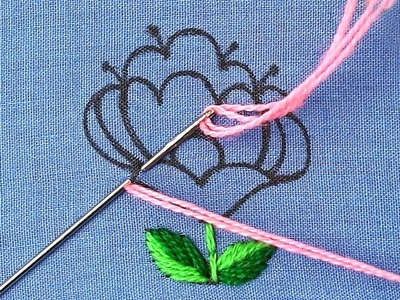 Hand embroidery very cute flower design made with dmc thread - easy embroidery flower drawing