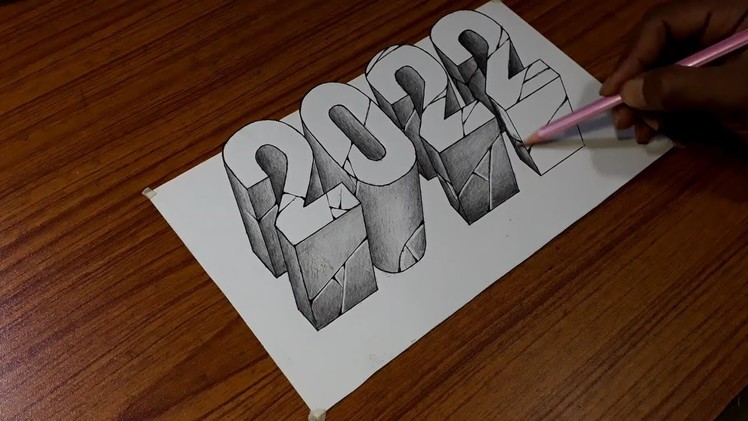 How to draw 2022 Numbers 3D Trick Art on Paper