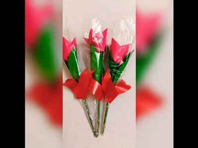 How to make pink rose for gift. paper craft.easy and quick ideas #by sony