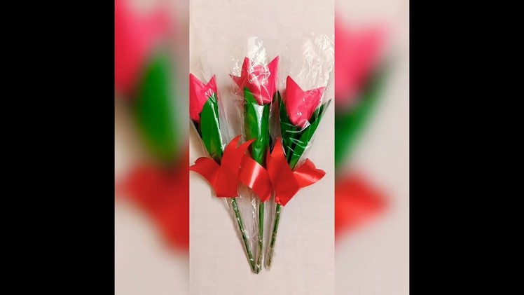 How to make pink rose for gift. paper craft.easy and quick ideas #by sony