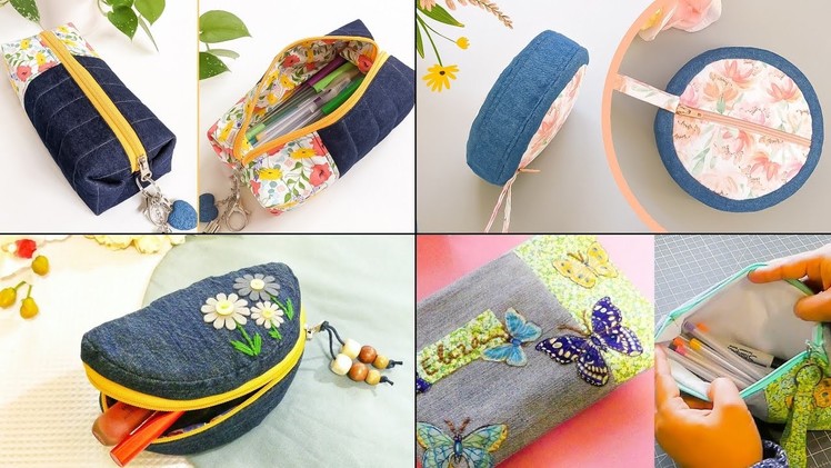 4 DIY Cute Denim and Floral Pouch Bags | Compilation | Fast Speed Tutorial | Old Jeans Ideas