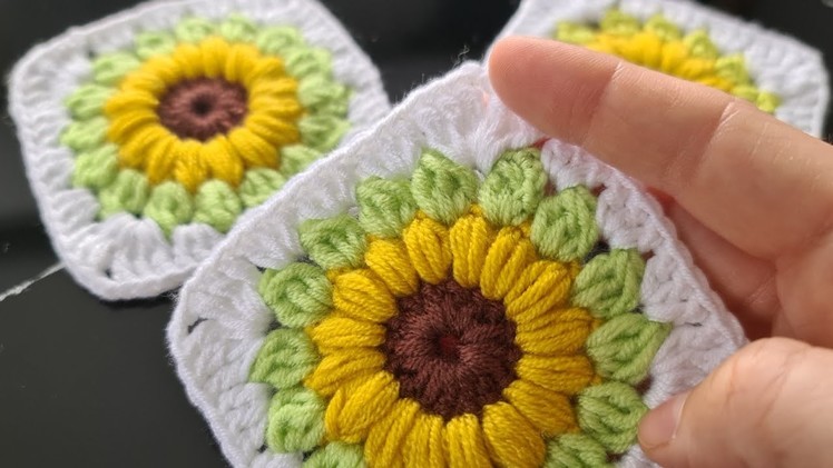 AYÇİÇEĞİ MOTİFİ YAPIMI - sunflower granny square crochet tutorial