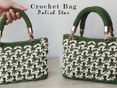Beautiful 3D Crochet Bag Tutorial | Tas Rajut Cantik Motif Polish Star (Subtitle Available)