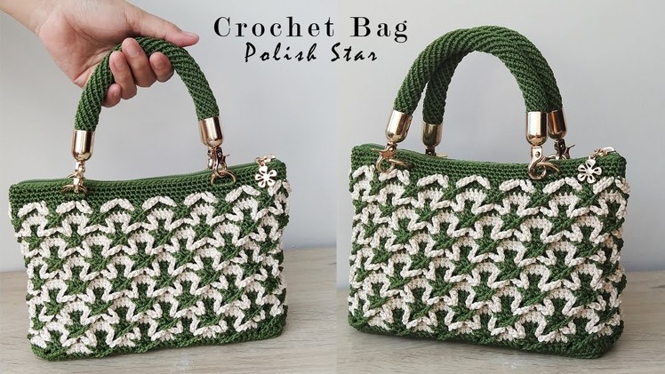 Beautiful 3D Crochet Bag Tutorial | Tas Rajut Cantik Motif Polish Star (Subtitle Available)