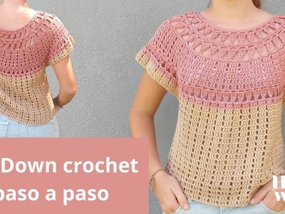 Cómo tejer Top a Crochet o Ganchillo Top Down en una sola pieza
