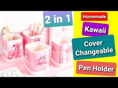 DIY 2 in 1 Pen Holder. DIY Cover Changeable Pen Stand. DIY Kawaii Desk Organiser. School Supplies