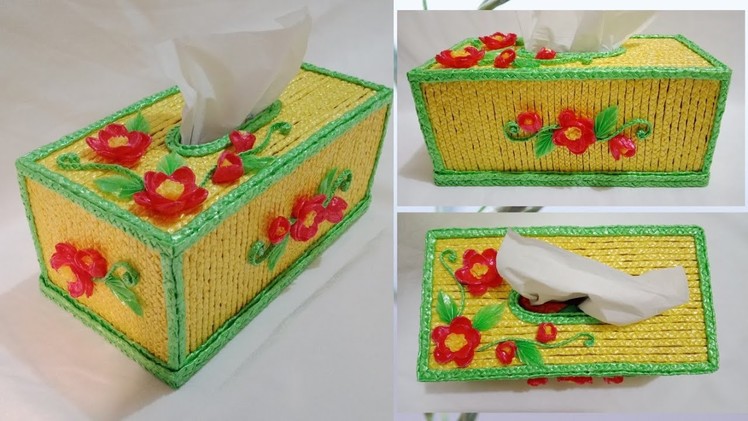 DIY Cara membuat tempat tisu dari tali rafia. Tissue box from the string of raffia