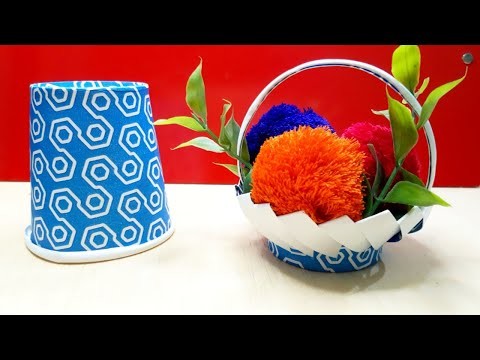 DIY Paper Cup Basket Making Idea. Flower Basket design Trick