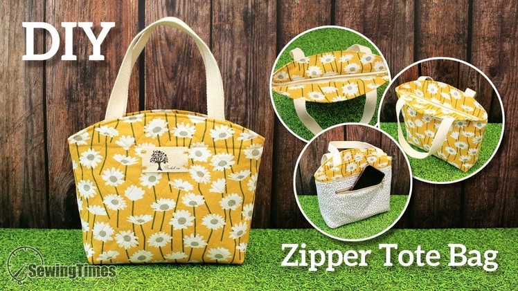 DIY Recessed Zipper Tote Bag | How to make a Curved top Purse Bag [sewingtimes]