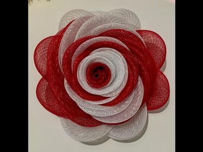 DIY Red & White Rose Wreath. Deco Mesh Wreath. Flower Wreath