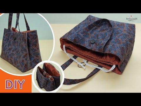 DIY Tote Bag.DrawString Pocket Handbag.Sewing Tutorial