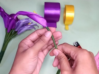 DIY | Tutorial Calla Lily Satin Ribbon Flower Easy | Tutorial Membuat Bunga Lily Dari Pita Satin