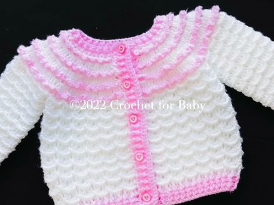 Easy crochet baby cardigan or coat to match crochet baby blanket LEFT HAND TUTORIAL