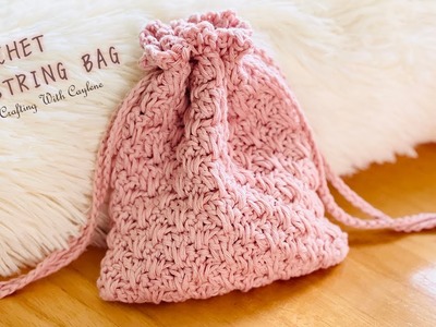 EASY Crochet Drawstring Bag | Beginner Crochet Drawstring Pouch | Leftover Yarn Crochet Project