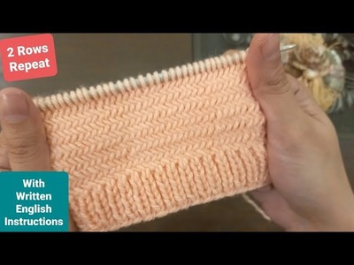 Easy Knit Stitch Patterns for Beginners | How to Knit Herringbone Stitch | 2 Rows Repeat Stitch Only