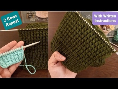 Easy Knitting Pattern | Simple & Easy 2 Row Repeat Design | Easy Knit Stitch Patterns for Beginners