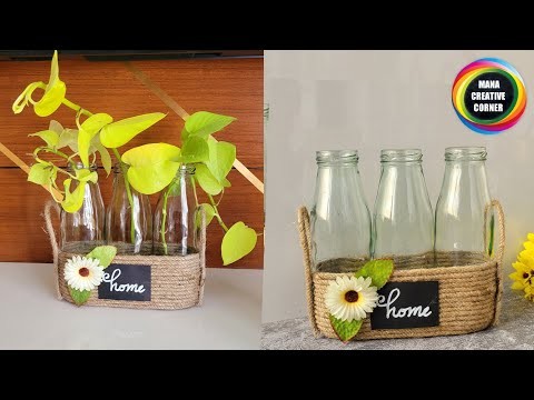 Glass Bottle decoration with Jute rope | DIY Home decor craft idea with glass bottles and jute rope