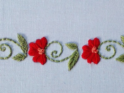 Hand Embroidery. Borderline Design Tutorial. Borderline Design for Saree Table Cloth Bed Cover