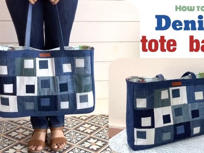 How to sew a denim tote bags tutorial, sewing diy a denim tote bags from old jeans , diy tote bags.
