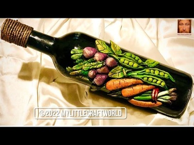 Kitchen decor bottle art, bottle art with vegetables, bottle decoration ideas