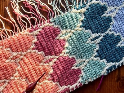 Mosaic Crochet Pattern #43 Staggered Hearts - Multiple of 16 + 4 with Tapeatry Color Changes