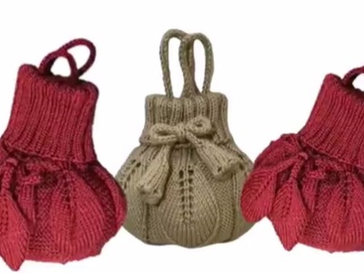 Potli bag knitting design.surke thaili bunne tarika.how to knit woolen bag
