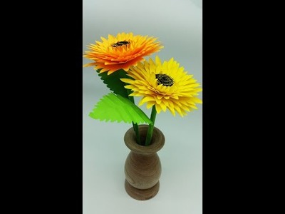 Sunflower Making Easy Tutorial With Color Paper | Handmade Crafts #shorts