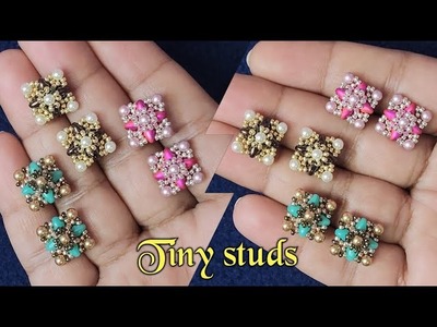 Tiny studs (with superduo beads) tutorial.DIY superduo beads earrings.beaded jewelry making