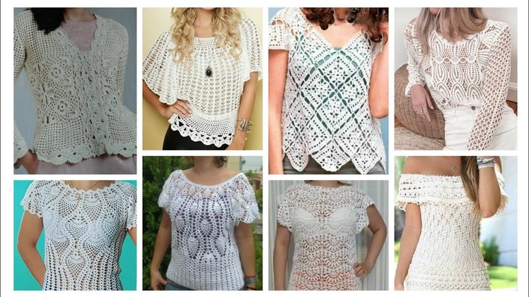 Trendy designer Vintage Crochet pattern Pineapple Leaves Tops.Women Crochet blouse.Boho fashion❤